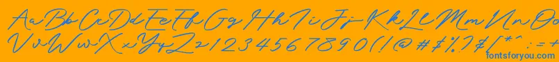 Mengkengs-Schriftart – Blaue Schriften auf orangefarbenem Hintergrund