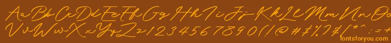 Mengkengs-Schriftart – Orangefarbene Schriften auf braunem Hintergrund