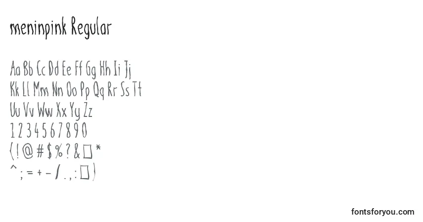 Schriftart Meninpink Regular – Alphabet, Zahlen, spezielle Symbole