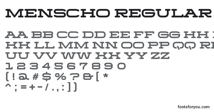 Czcionka Menscho Regular – alfabet, cyfry, specjalne znaki