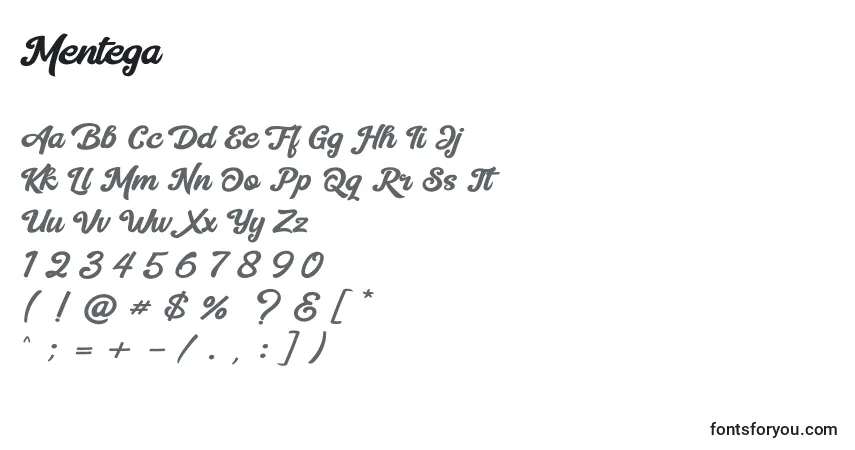 Шрифт Mentega – алфавит, цифры, специальные символы