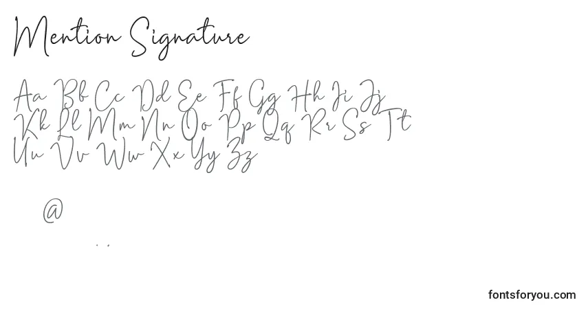 A fonte Mention Signature – alfabeto, números, caracteres especiais