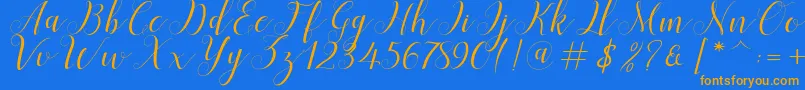 Menttion Script-Schriftart – Orangefarbene Schriften auf blauem Hintergrund