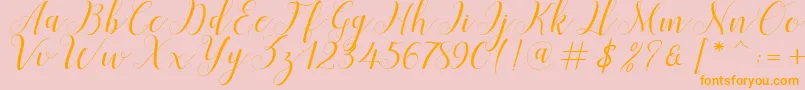 Menttion Script-Schriftart – Orangefarbene Schriften auf rosa Hintergrund