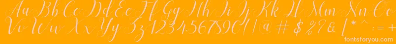 Menttion Script-Schriftart – Rosa Schriften auf orangefarbenem Hintergrund