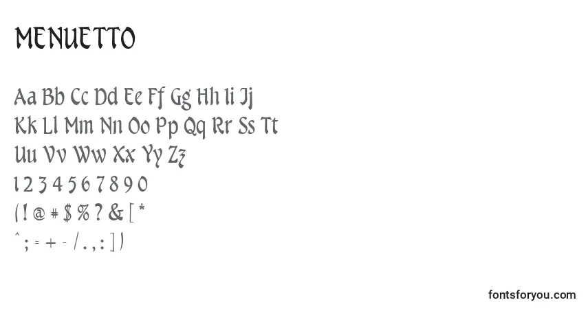 Шрифт MENUETTO (134082) – алфавит, цифры, специальные символы