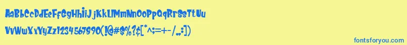 フォントMEOWZA – 青い文字が黄色の背景にあります。