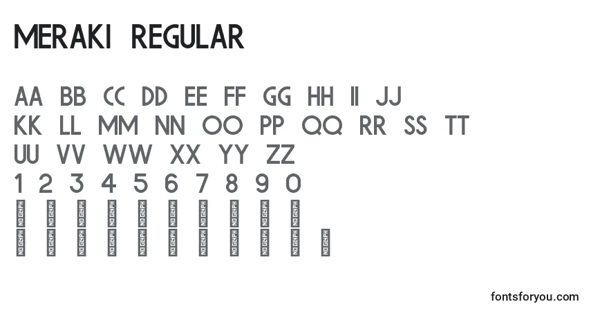Шрифт Meraki Regular – алфавит, цифры, специальные символы