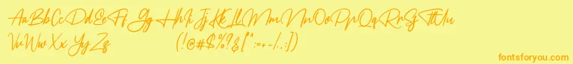 Meranie-Schriftart – Orangefarbene Schriften auf gelbem Hintergrund
