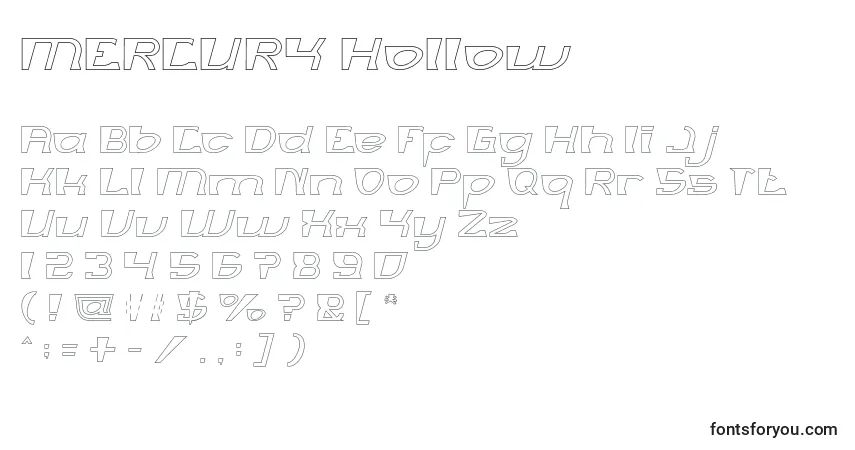 A fonte MERCURY Hollow – alfabeto, números, caracteres especiais