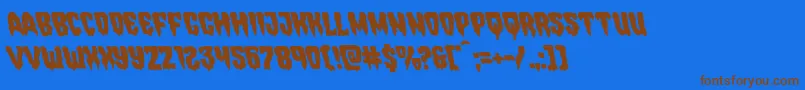フォントHemogoblinleft – 茶色の文字が青い背景にあります。