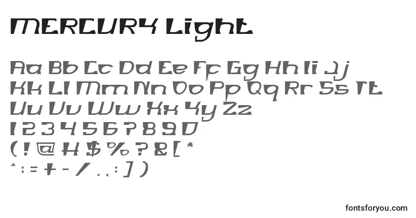 A fonte MERCURY Light – alfabeto, números, caracteres especiais
