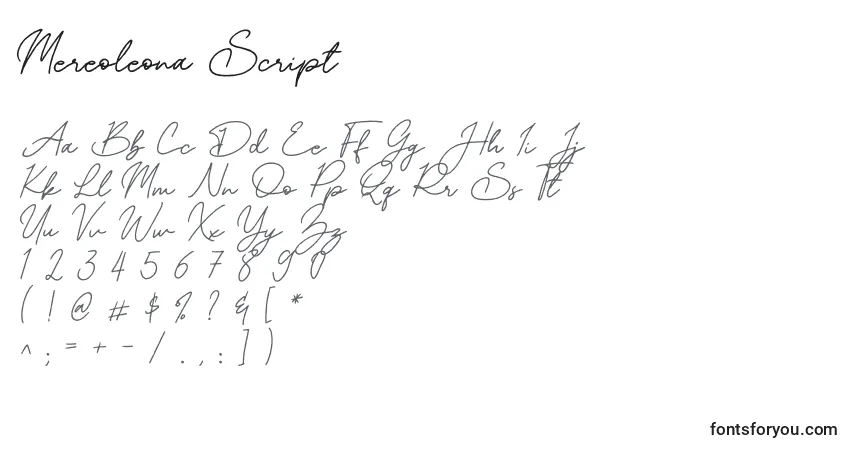 A fonte Mereoleona Script – alfabeto, números, caracteres especiais