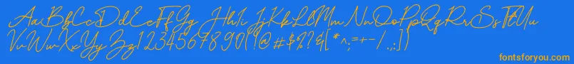 Mereoleona Script-Schriftart – Orangefarbene Schriften auf blauem Hintergrund