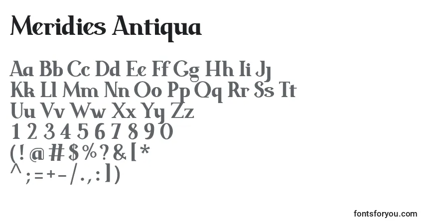 A fonte Meridies Antiqua – alfabeto, números, caracteres especiais