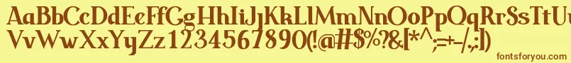 フォントMeridies Antiqua – 茶色の文字が黄色の背景にあります。