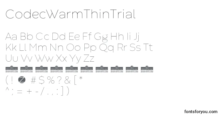 Czcionka CodecWarmThinTrial – alfabet, cyfry, specjalne znaki