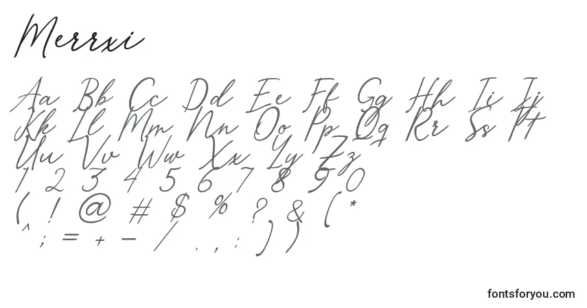 Schriftart Merrxi – Alphabet, Zahlen, spezielle Symbole