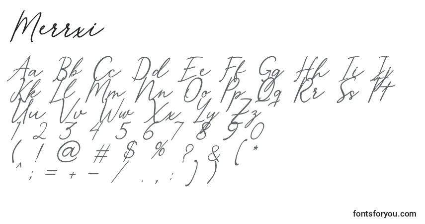 Schriftart Merrxi (134117) – Alphabet, Zahlen, spezielle Symbole