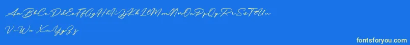 Messy Nessy Demo-Schriftart – Gelbe Schriften auf blauem Hintergrund