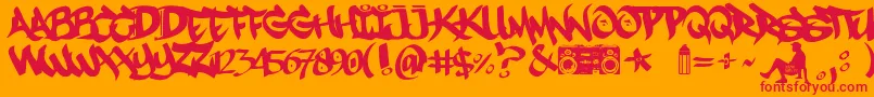 フォントMestizos Unidos   URBAN HOOKUPZ – オレンジの背景に赤い文字