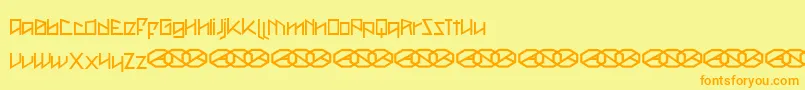Metah   -Schriftart – Orangefarbene Schriften auf gelbem Hintergrund