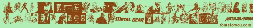 Weitere Informationen zur Metal Gear Solid The Phantom Font-Schriftart Metal Gear Solid The Phantom Font-Schriftart – Braune Schriften auf grünem Hintergrund