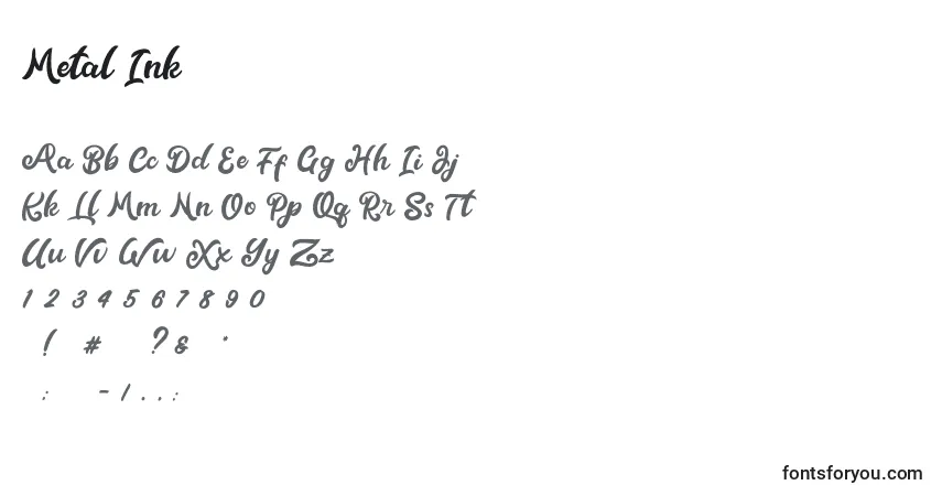 A fonte Metal Ink – alfabeto, números, caracteres especiais