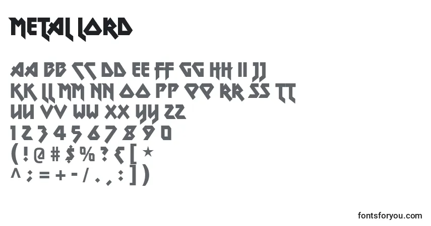 Schriftart Metal lord – Alphabet, Zahlen, spezielle Symbole