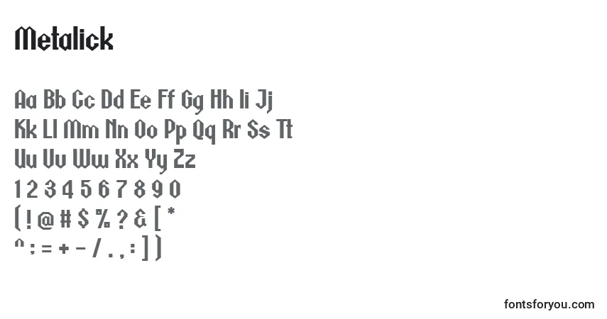 Czcionka Metalick – alfabet, cyfry, specjalne znaki
