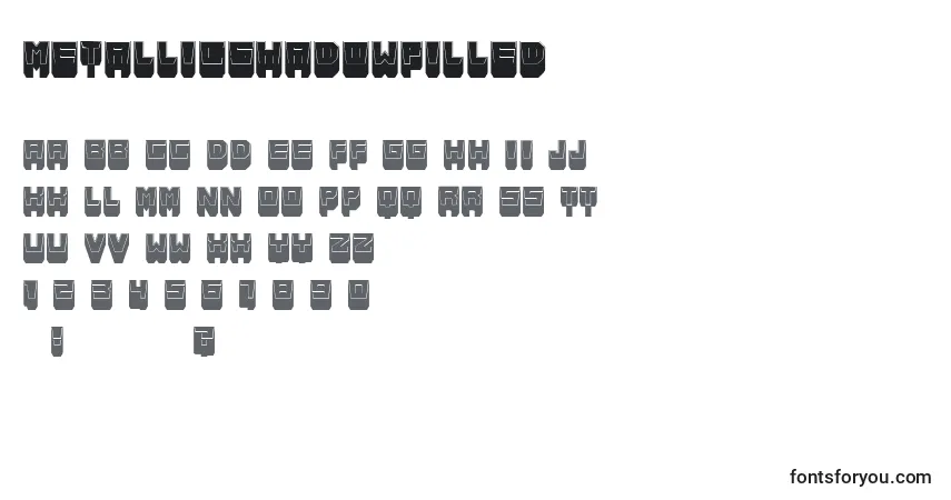 Czcionka MetallicShadowFilled – alfabet, cyfry, specjalne znaki