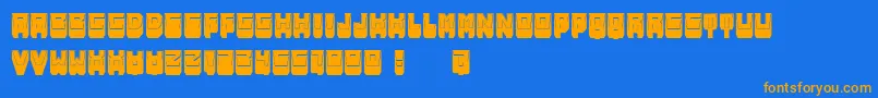 フォントMetallicShadowFilled – オレンジ色の文字が青い背景にあります。
