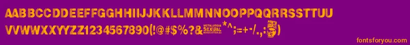 Metalurgia Sexual-Schriftart – Orangefarbene Schriften auf violettem Hintergrund