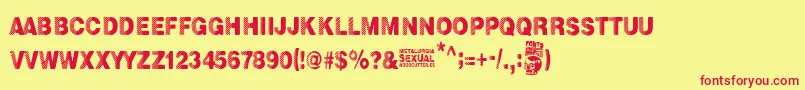 Czcionka Metalurgia Sexual – czerwone czcionki na żółtym tle