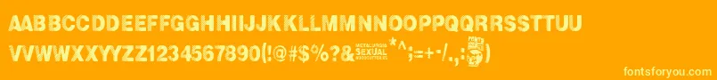 Metalurgia Sexual-Schriftart – Gelbe Schriften auf orangefarbenem Hintergrund