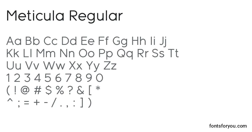 Schriftart Meticula Regular – Alphabet, Zahlen, spezielle Symbole