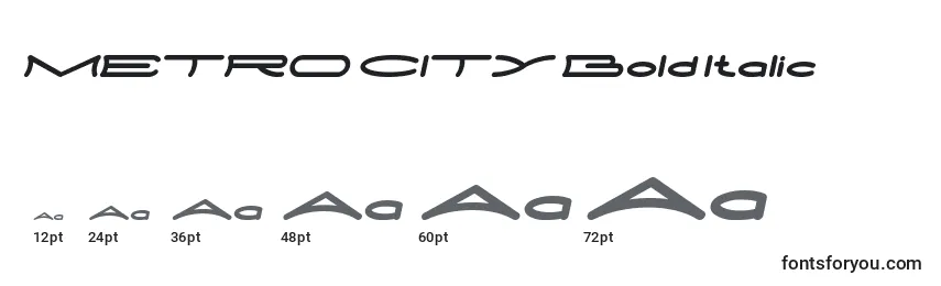 Größen der Schriftart METRO CITY Bold Italic