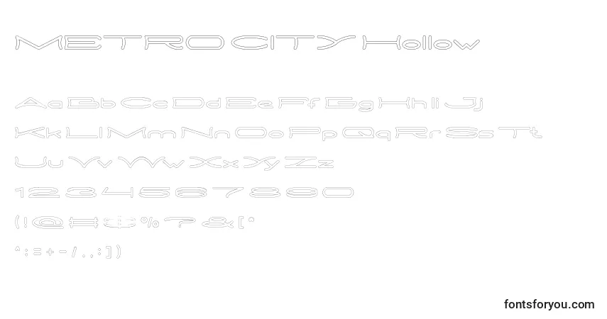 Schriftart METRO CITY Hollow – Alphabet, Zahlen, spezielle Symbole