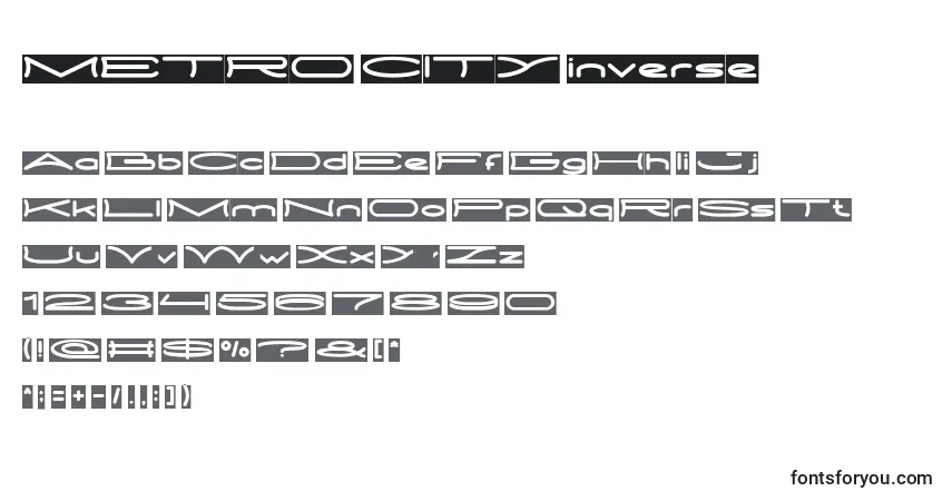 Czcionka METRO CITY inverse – alfabet, cyfry, specjalne znaki