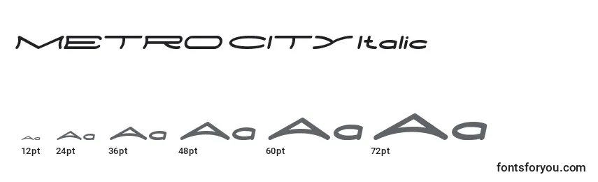 Tamaños de fuente METRO CITY Italic