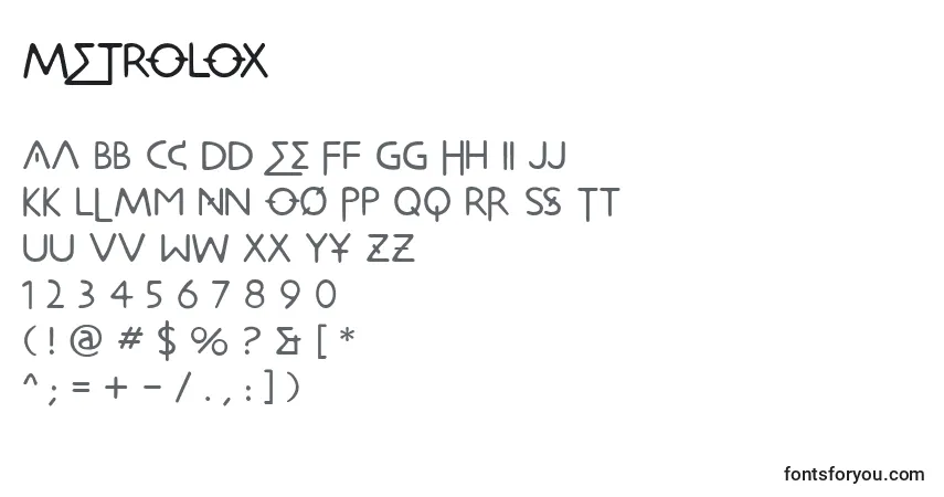 A fonte METROLOX (134194) – alfabeto, números, caracteres especiais