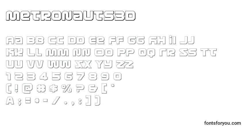 Schriftart Metronauts3d (134198) – Alphabet, Zahlen, spezielle Symbole