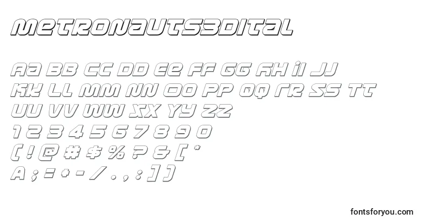 Schriftart Metronauts3dital (134199) – Alphabet, Zahlen, spezielle Symbole