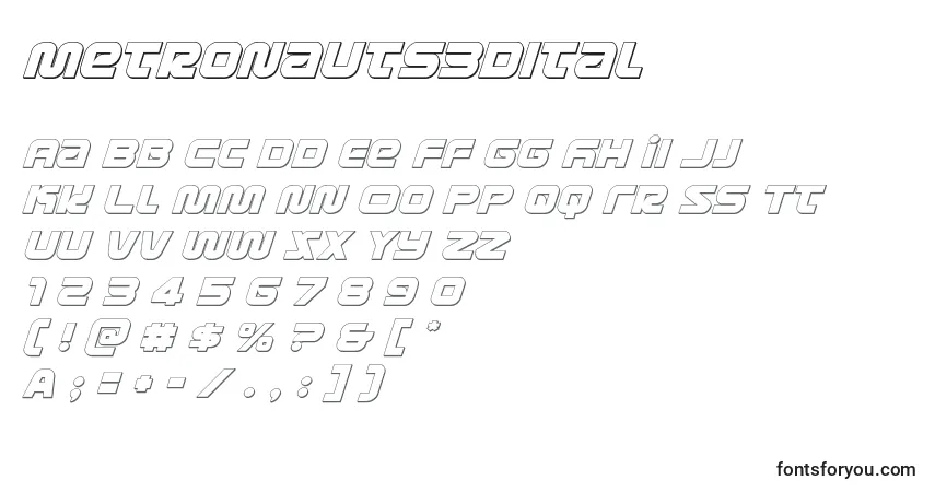 Schriftart Metronauts3dital (134200) – Alphabet, Zahlen, spezielle Symbole