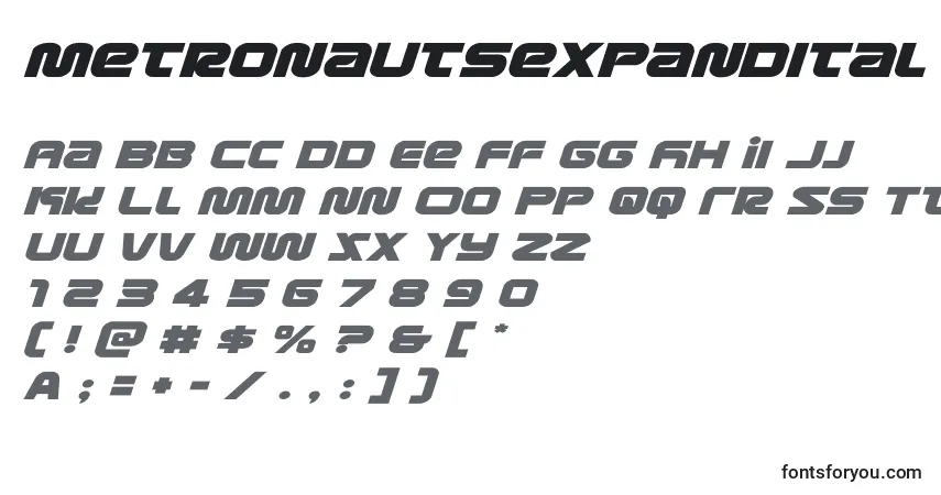 Шрифт Metronautsexpandital (134211) – алфавит, цифры, специальные символы