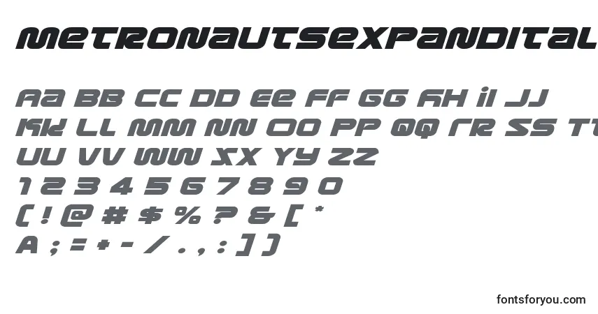 Шрифт Metronautsexpandital (134212) – алфавит, цифры, специальные символы
