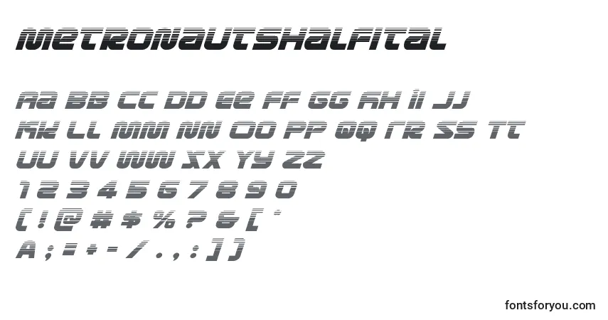 Шрифт Metronautshalfital (134220) – алфавит, цифры, специальные символы