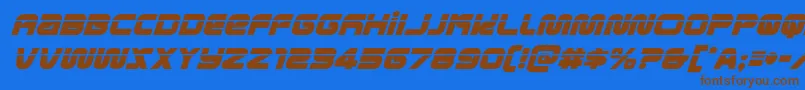 フォントmetronautslaserital – 茶色の文字が青い背景にあります。