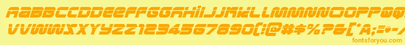 metronautslaserital-Schriftart – Orangefarbene Schriften auf gelbem Hintergrund