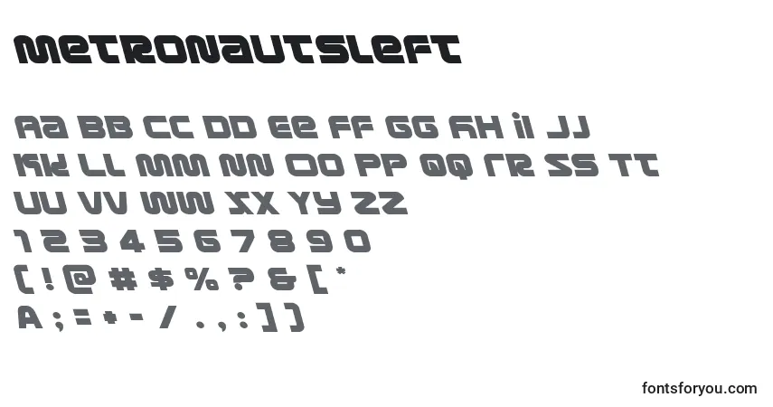 Шрифт Metronautsleft (134228) – алфавит, цифры, специальные символы